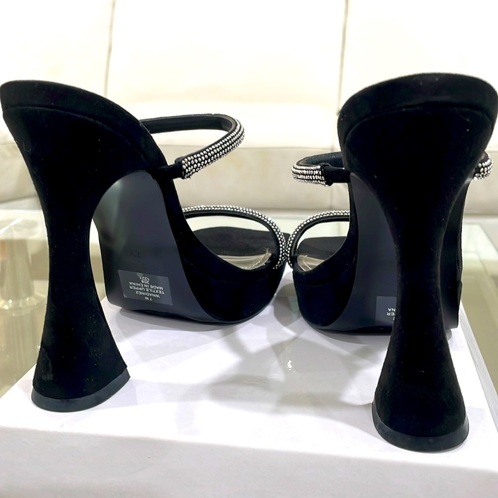 NIB NINE WEST rhinestone strap black platform open toe sandals cocktail heel 7 - Picture 9 of 14